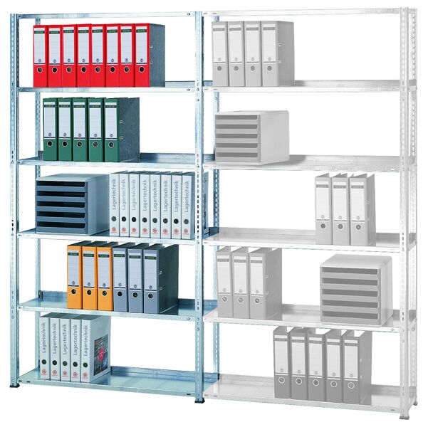 Grundregal, Büro-Fachbodenregal Schraubsystem MULTIplus150, 2300 x 1000 x 600 mm (HxBxT), 6 Fachböden, verzinkt, ohne Mittelanschag