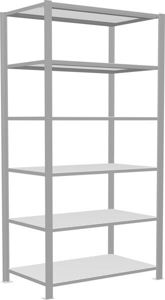 Grundregal, Büro-Fachbodenregal Stecksystem MULTIplus150, 2000 x 1000 x 600 mm (HxBxT), 6 Fachböden, Längenriegel, RAL 7035 lichtgrau, mit Mittelanschlag