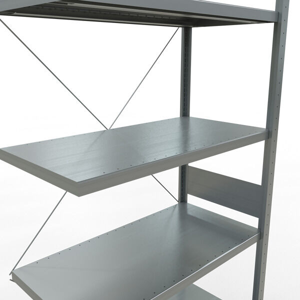 Anbauregal, Fachbodenregal Stecksystem MULTIplus250, 3000 x 1000 x 500 mm (HxBxT), 7 Fachböden, Kreuzstrebe, verzinkt