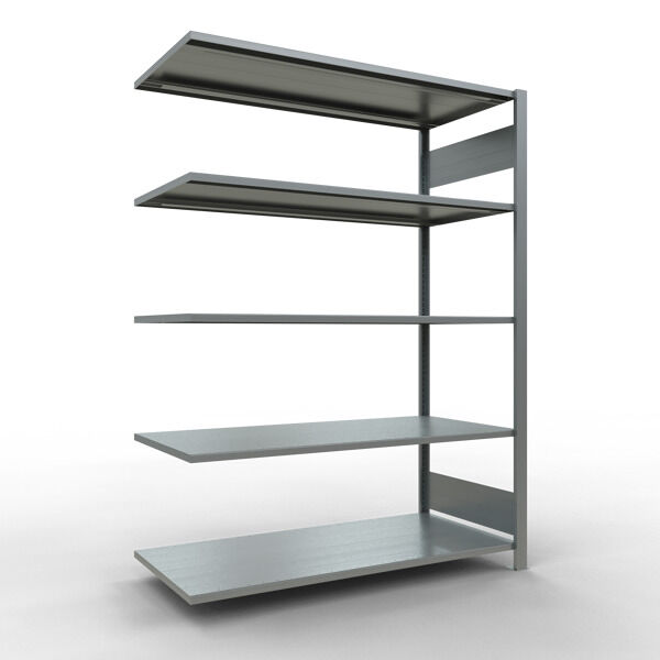 Anbauregal, Büro-Fachbodenregal Stecksystem MULTIplus150, 1800 x 1300 x 600 mm (HxBxT), 5 Fachböden, Längenriegel, verzinkt, ohne Mittelanschlag
