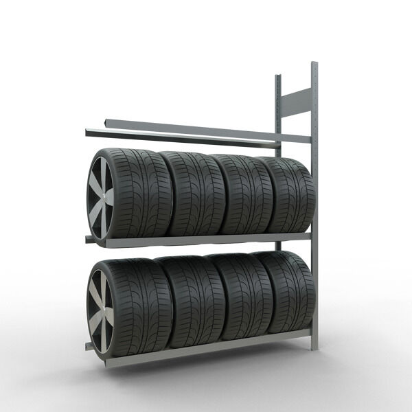 Anbauregal, Räder-/Reifenregal, 2000 x 1500 x 400 mm (HxBxT), verzinkt, 3 Lagerebenen á 150 kg Fachlast pro Ebene