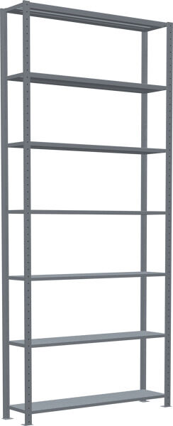 Grundregal, Fachbodenregal Stecksystem MULTIplus150, 3000 x 1300 x 300 mm (HxBxT), 7 Fachböden, Längenriegel, verzinkt
