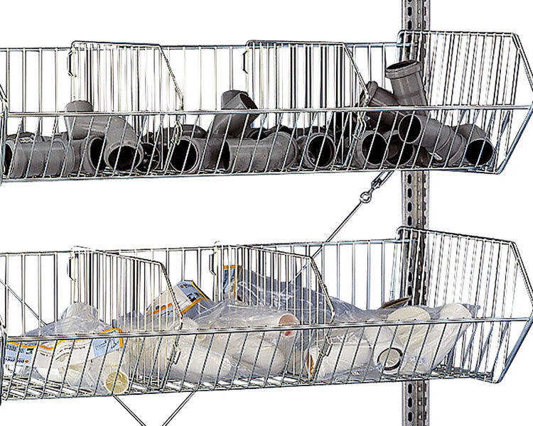Grundregal, Drahtgitterkorbregal MULTIplus150, 2000 x 1000 x 500 mm (HxBxT), verzinkt, 2 Fachböden, 4 Stück Drahtgitterkörbe