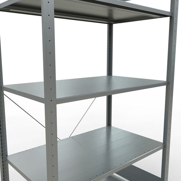 Grundregal, Fachbodenregal Stecksystem MULTIplus150, 2000 x 1000 x 600 mm (HxBxT), 5 Fachböden, Kreuzstrebe, verzinkt