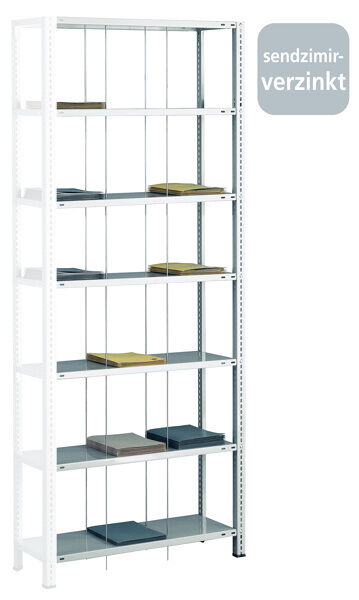 Anbauregal, Schraub-Fädelstäberegal BASIC70, 2300 x 900 x 350 mm (HxBxT), 7 Fachböden, verzinkt