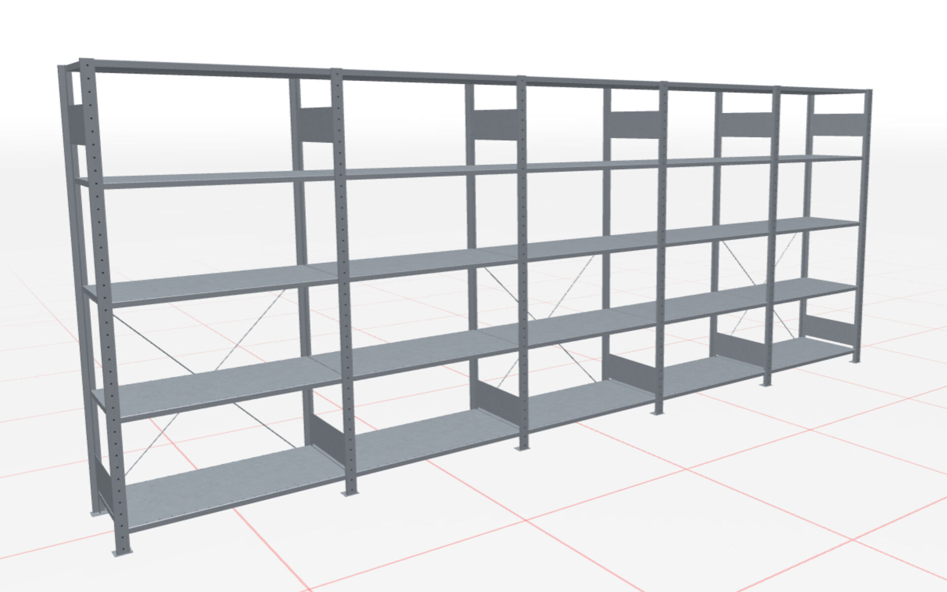 5 m-Set Fachbodenregal Stecksystem MULTIplus150, 2000 x 5000 x 500 mm HxBxT, 25 Fachböden, verzinkt