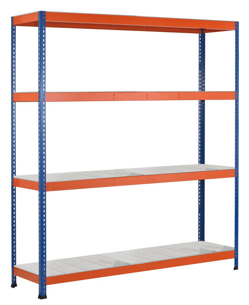 GR, Weitspannregal Z1 mit Stahlpaneelen, 3048 x 2450 x 469 mm, blau/orange/verzinkt, 4 Ebenen, Fachlast 344 kg, Feldlast 2.500 kg