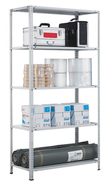Grundregal, Fachbodenregal Schraubsystem MULTIplus150, 2000 x 750 x 600 mm (HxBxT), verzinkt, 5 Fachböden
