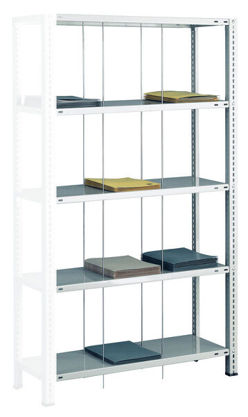 Anbauregal, Schraub-Fädelstäberegal BASIC70, 1800 x 900 x 350 mm (HxBxT), 5 Fachböden, RAL 7035 lichtgrau