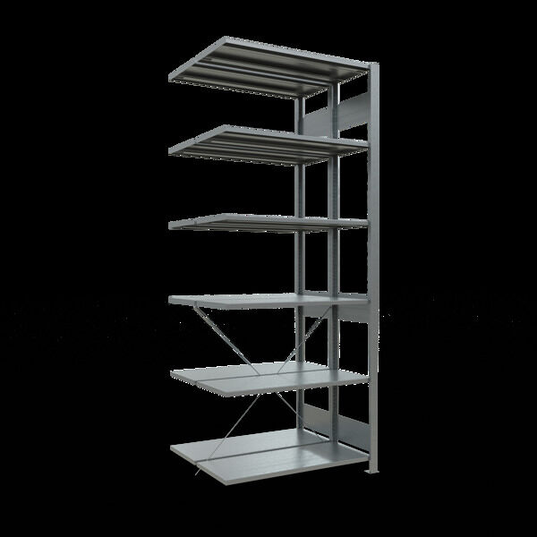 Anbauregal, Doppelregal, Fachbodenregal Stecksysem MULTIplus150, 2500 x 1000 x (2x400) mm (HxBxT), 2x6 Fachböden, Kreuzstrebe, verzinkt