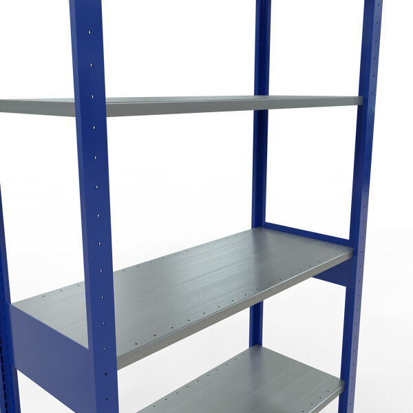 Grundregal, Fachbodenregal Stecksystem MULTIplus150, 2500 x 1000 x 400 mm (HxBxT), 6 Fachböden, Längenriegel, RAL 5010 enzianblau/verzinkt