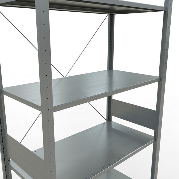 Grundregal, Fachbodenregal Stecksystem MULTIplus150, 3000 x 1000 x 500 mm (HxBxT), 7 Fachböden, Kreuzstrebe, verzinkt