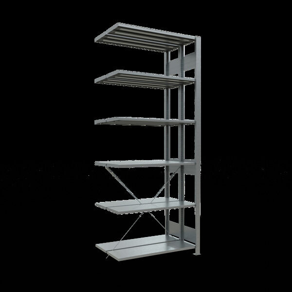 Anbauregal, Doppelregal, Fachbodenregal Stecksysem MULTIplus150, 2500 x 1000 x (2x300) mm (HxBxT), 2x6 Fachböden, Kreuzstrebe, verzinkt