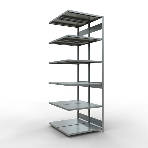 Anbauregal, Doppelregal, Fachbodenregal Stecksysem MULTIplus250, 3000 x 1000 x (2x600) mm (HxBxT), 2x7 Fachböden, Längenriegel, verzinkt