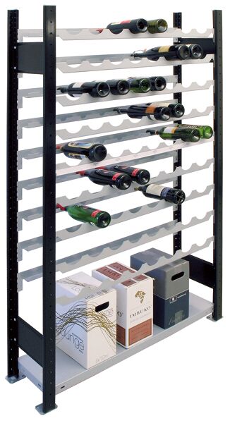 GR, Weinregal 1800 x 1000 x 250 mm, schwarz/silber, 9 Ebenen für 72 Flaschen