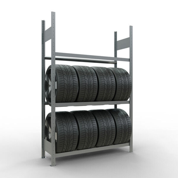 Grundregal, Räder-/Reifenregal, 2000 x 1300 x 400 mm (HxBxT), verzinkt, 3 Lagerebenen á 150 kg Fachlast pro Ebene