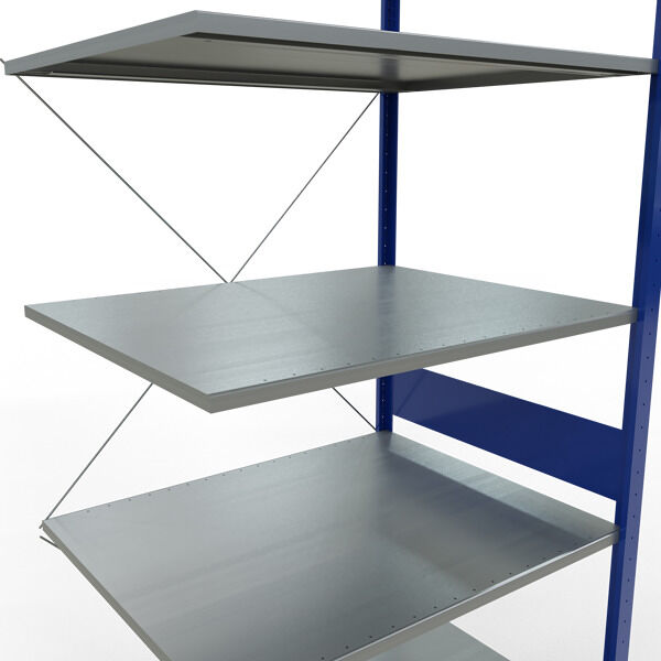 Anbauregal, Fachbodenregal Stecksystem MULTIplus150, 3000 x 1000 x 800 mm (HxBxT), 7 Fachböden, Kreuzstrebe, RAL 5010/verzinkt