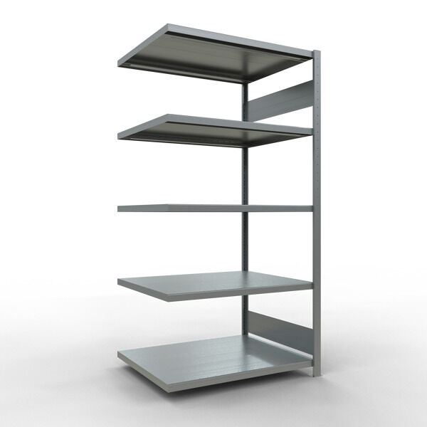 Anbauregal, Fachbodenregal Stecksystem MULTIplus250, 2000 x 1000 x 800 mm (HxBxT), 5 Fachböden, Längenriegel, verzinkt