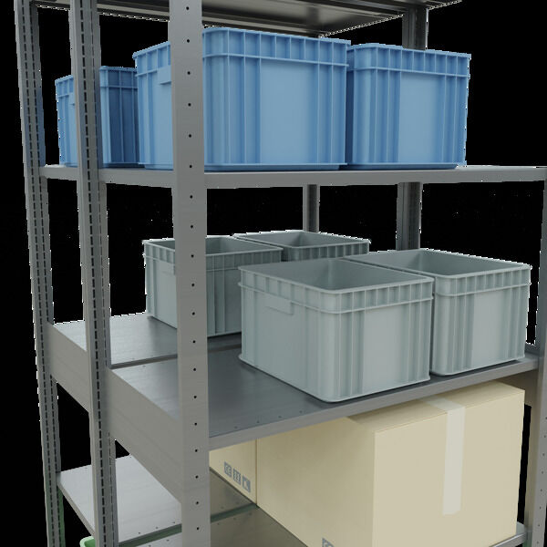 Grundregal, Doppelregal, Fachbodenregal Stecksysem MULTIplus150, 2500 x 1000 x (2x500) mm (HxBxT), 2x6 Fachböden, Kreuzstrebe, verzinkt