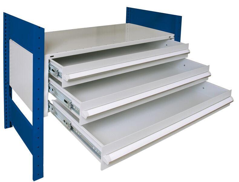 Regalschublade, 3er-Set, 300 x 1000 x 500 mm (HxBxT), RAL 7035 lichtgrau, 70 kg Tragkraft