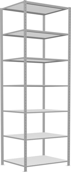 Grundregal, Fachbodenregal Stecksystem MULTIplus330, 3000 x 1000 x 800 mm (HxBxT), 7 Fachböden, Längenriegel, RAL 7035 lichtgrau