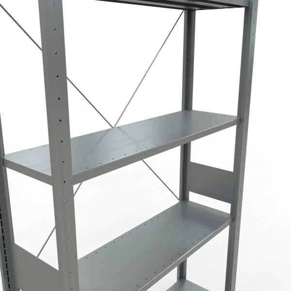 Grundregal, Fachbodenregal Stecksystem MULTIplus150, 3000 x 1000 x 300 mm (HxBxT), 7 Fachböden, Kreuzstrebe, verzinkt