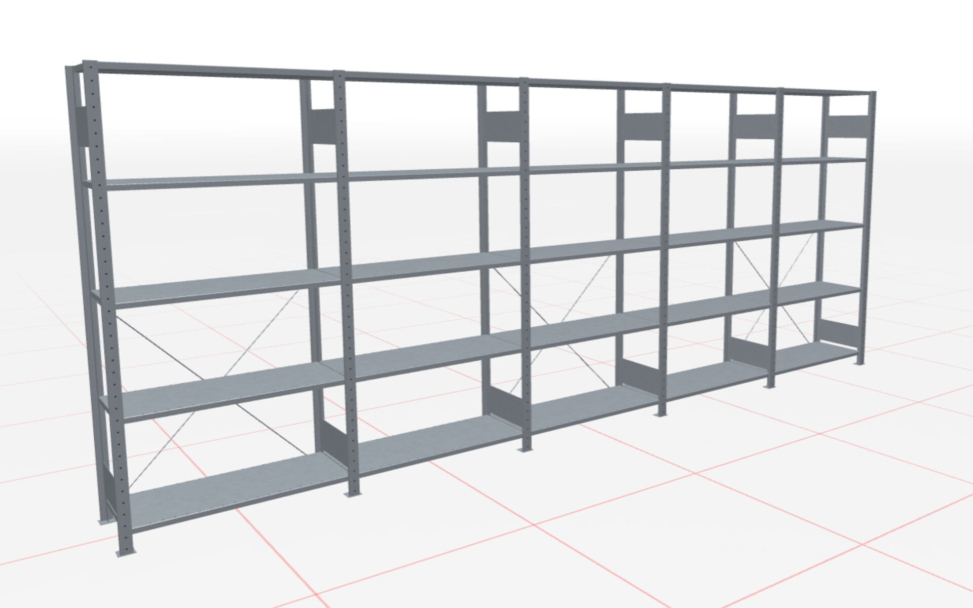 5 m-Set Fachbodenregal Stecksystem MULTIplus150, 2000 x 5000 x 400 mm HxBxT, 25 Fachböden, verzinkt