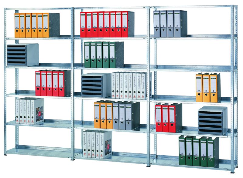 Anbauregal, Büro-Fachbodenregal Schraubsystem MULTIplus150, 2300 x 1000 x 600 mm (HxBxT), 6 Fachböden, verzinkt, ohne Mittelanschag