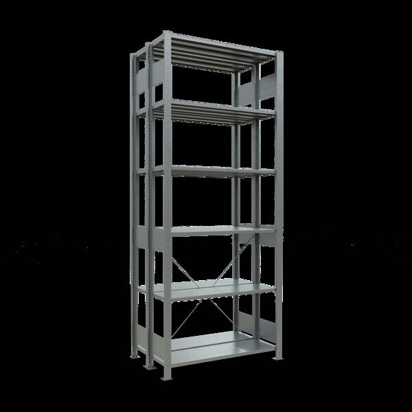 Grundregal, Doppelregal, Fachbodenregal Stecksysem MULTIplus150, 2500 x 1000 x (2x300) mm (HxBxT), 2x6 Fachböden, Kreuzstrebe, verzinkt