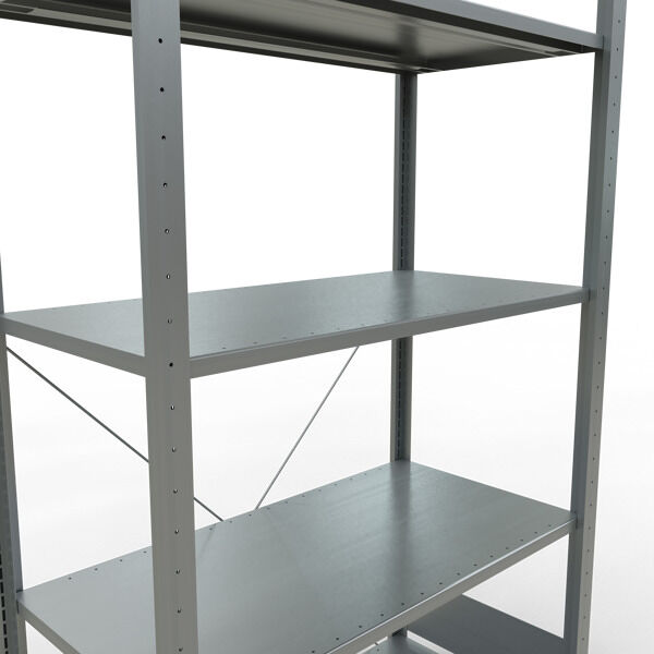 Grundregal, Fachbodenregal Stecksystem MULTIplus150, 2000 x 1000 x 500 mm (HxBxT), 5 Fachböden, Kreuzstrebe, verzinkt
