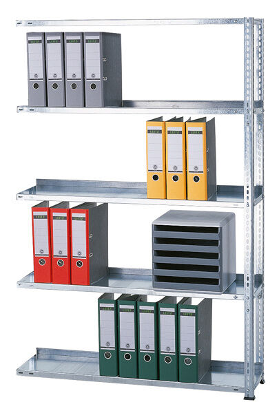 Grundregal, Büro-Fachbodenregal Schraubsystem MULTIplus85, 1800 x 750 x 300 mm (HxBxT), 5 Fachböden, verzinkt, mit Anschlagleiste