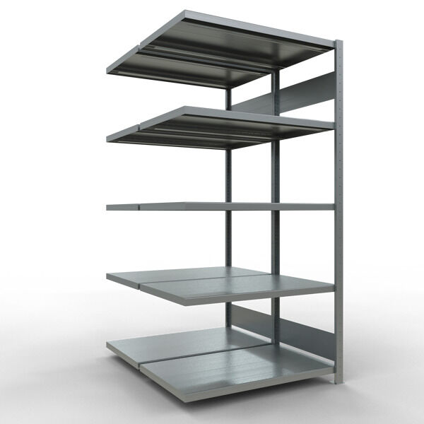 Anbauregal, Doppelregal, Fachbodenregal Stecksysem MULTIplus250, 2000 x 1000 x (2x600) mm (HxBxT), 2x5 Fachböden, Längenriegel, verzinkt