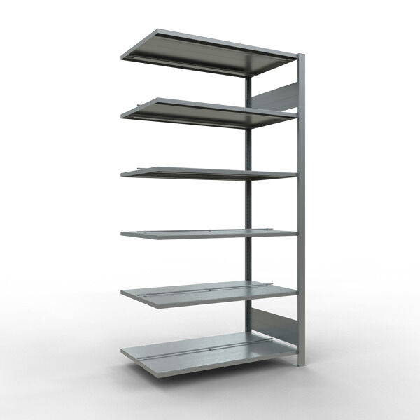Anbauregal, Büro-Fachbodenregal Stecksystem MULTIplus150, 2000 x 1000 x 600 mm (HxBxT), 6 Fachböden, Längenriegel, verzinkt, mit Mittelanschlag