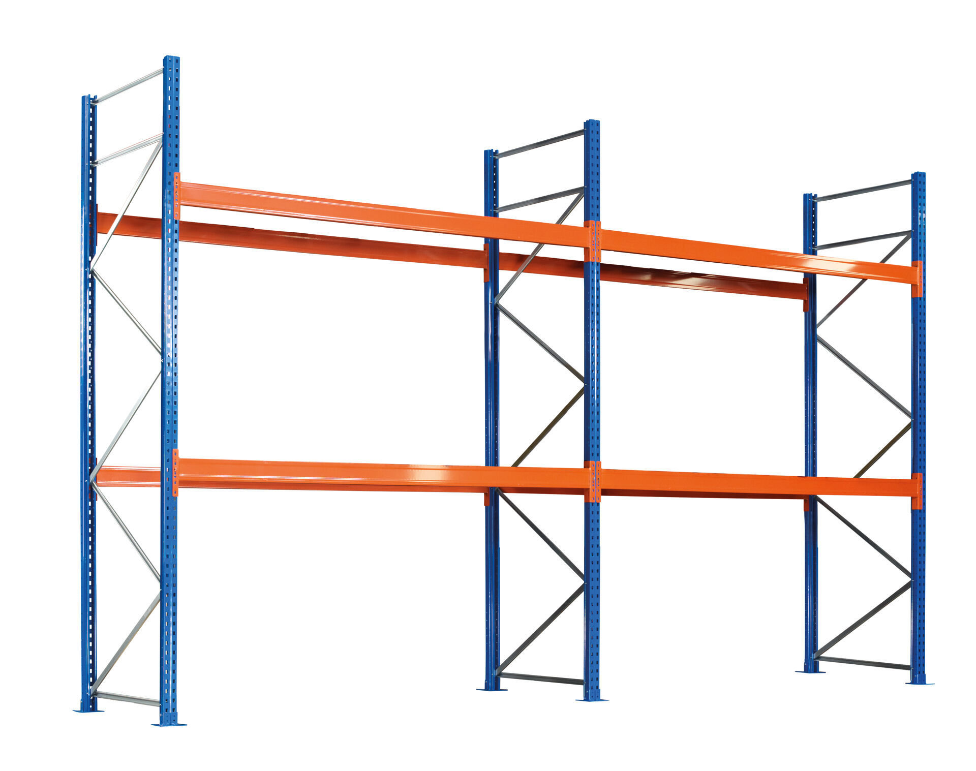 Palettenregal 2 Felder á 2.700 mm - 3.000 x 1.100mm, HxT, 8 Holme (Fachlast 1.500kg)
