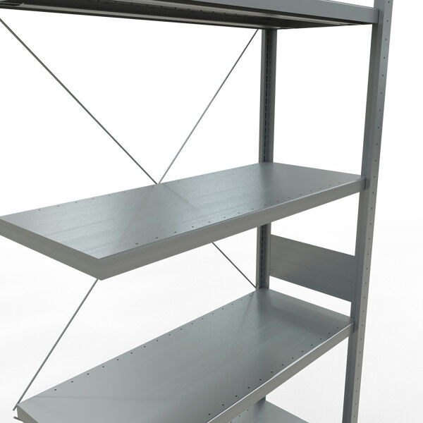 Anbauregal, Fachbodenregal Stecksystem MULTIplus250, 3000 x 1000 x 400 mm (HxBxT), 7 Fachböden, Kreuzstrebe, verzinkt