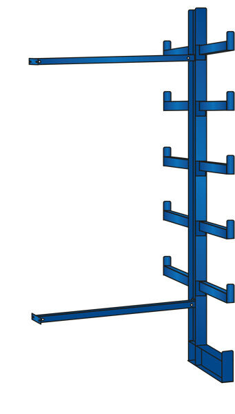 Anbauregal, K 1000 Kragarmregal-Set, einseitig, 2000 x 1250 x 500  (HxBxT), RAL 5010 enzianblau, Tragkraft je anm: 200 kg, Tragkraft gesamt einschließlich Fußebene: 1.200 kg