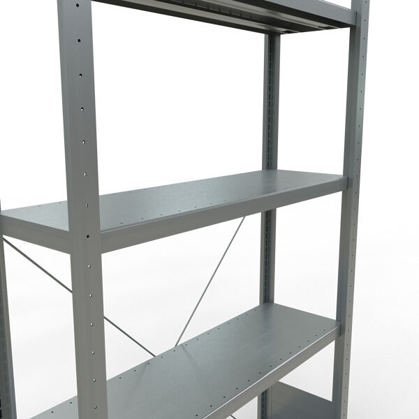 Grundregal, Fachbodenregal Stecksystem MULTIplus250, 2000 x 1000 x 300 mm (HxBxT), 5 Fachböden, Kreuzstrebe, verzinkt