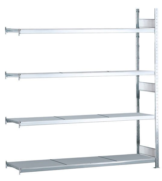 Anbauregal, Weitspannregal WS 2000 mit Stahlböden, 2500 x 2500 x 600 mm (HxBxT), verzinkt, 3 Ebenen, Fachlast 400 kg, Feldlast 1.600 kg