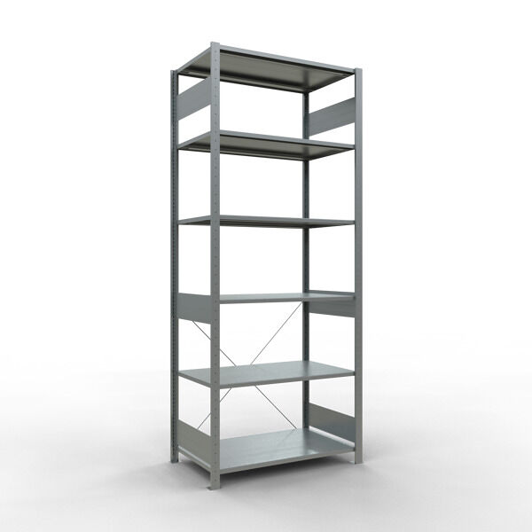 Grundregal, Fachbodenregal Stecksystem MULTIplus150, 2500 x 1000 x 600 mm (HxBxT), 6 Fachböden, Kreuzstrebe, verzinkt