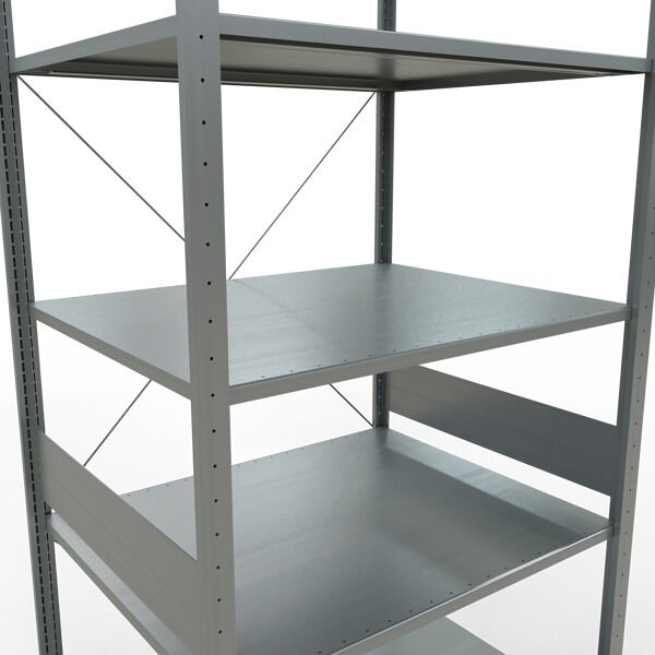 Grundregal, Fachbodenregal Stecksystem MULTIplus150, 3000 x 1000 x 800 mm (HxBxT), 7 Fachböden, Kreuzstrebe, verzinkt