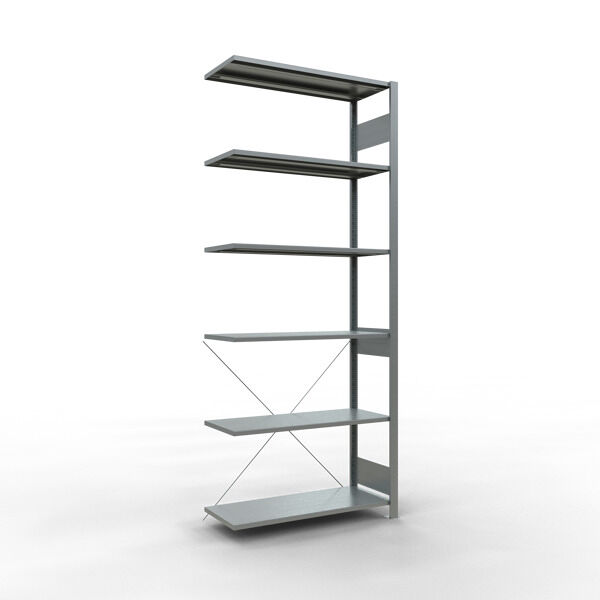 Anbauregal, Fachbodenregal Stecksystem MULTIplus150, 2500 x 1000 x 400 mm (HxBxT), 6 Fachböden, Kreuzstrebe, verzinkt