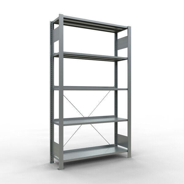Grundregal, Büro-Fachbodenregal Stecksystem MULTIplus85, 1800 x 1000 x 300 mm (HxBxT), 5 Fachböden, Kreuzstrebe, verzinkt, mit Anschlagleiste