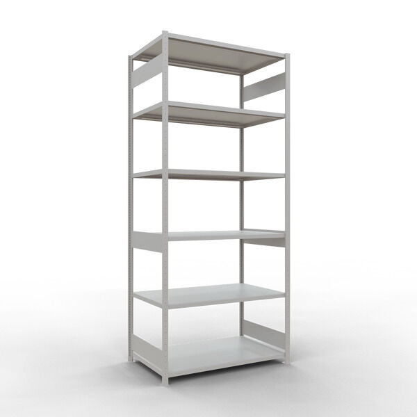 Grundregal, Fachbodenregal Stecksystem MULTIplus250, 3000 x 1300 x 800 mm (HxBxT), 7 Fachböden, Längenriegel, RAL 7035 lichtgrau