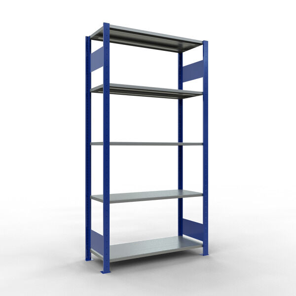 Grundregal, Fachbodenregal Stecksystem MULTIplus85, 2000 x 1000 x 400 mm (HxBxT), 5 Fachböden, Längenriegel, RAL 5010 enzianblau