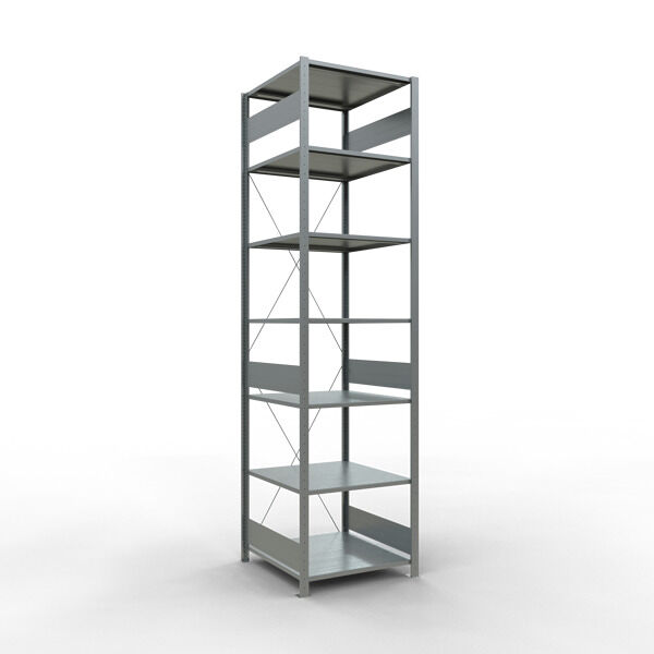 Grundregal, Fachbodenregal Stecksystem MULTIplus150, 3000 x 750 x 800 mm (HxBxT), 7 Fachböden, Kreuzstrebe, verzinkt