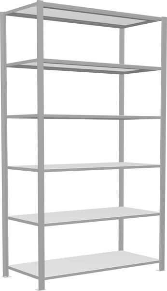Grundregal, Büro-Fachbodenregal Stecksystem MULTIplus150, 2300 x 1300 x 600 mm (HxBxT), 7 Fachböden, Längenriegel, RAL 7035 lichtgrau, ohne Mittelanschlag