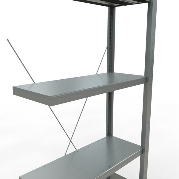 Anbauregal, Fachbodenregal Stecksystem MULTIplus250, 2000 x 750 x 300 mm (HxBxT), 5 Fachböden, Kreuzstrebe, verzinkt