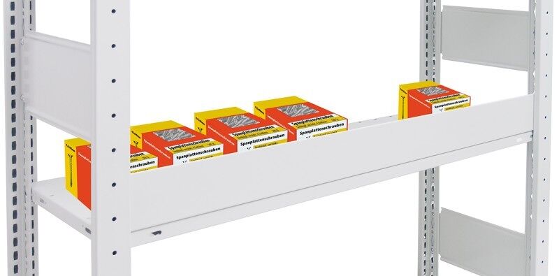 Schüttgutleiste, 90 x 1000 mm (H x B), verzinkt für MULTIplus250- und MULTIplus330-Fachböden