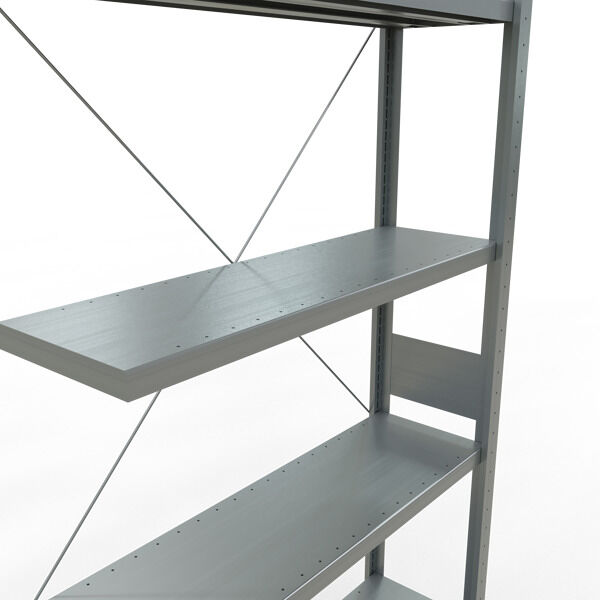 Anbauregal, Fachbodenregal Stecksystem MULTIplus250, 3000 x 1000 x 300 mm (HxBxT), 7 Fachböden, Kreuzstrebe, verzinkt