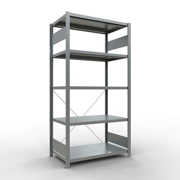 Grundregal, Fachbodenregal Stecksystem MULTIplus250, 2000 x 1000 x 600 mm (HxBxT), 5 Fachböden, Kreuzstrebe, verzinkt